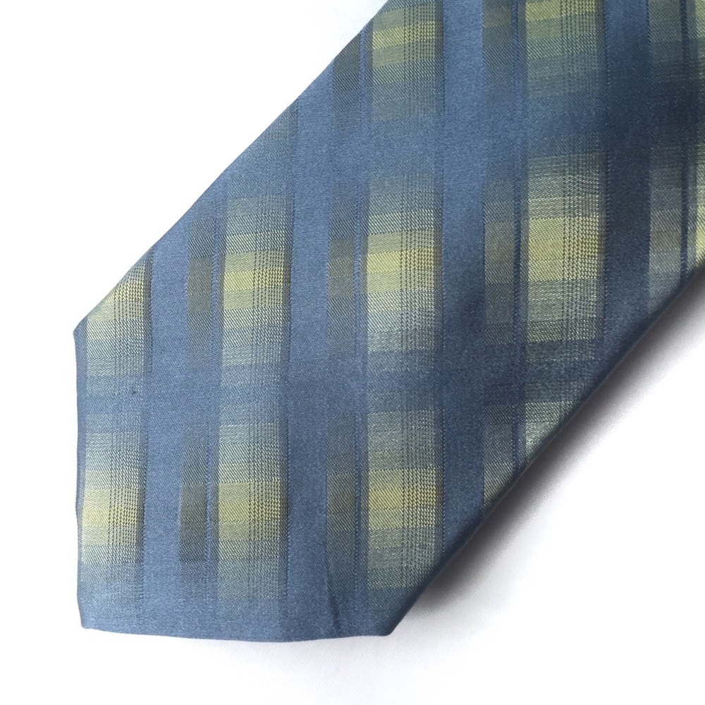 Vintage PRONTO UOMO Plaid Silk Tie Blue Yellow